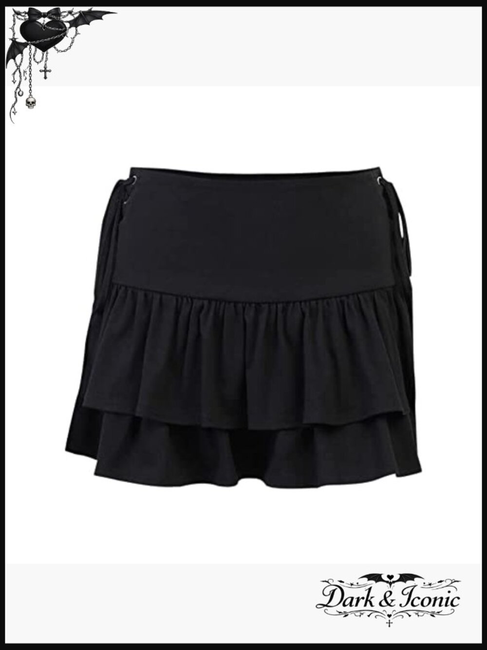 Black Lace Up Mini Skirt High Waist Goth Pleated Ruffle Y2k Punk Skater Skirt - Picture 4 of 6
